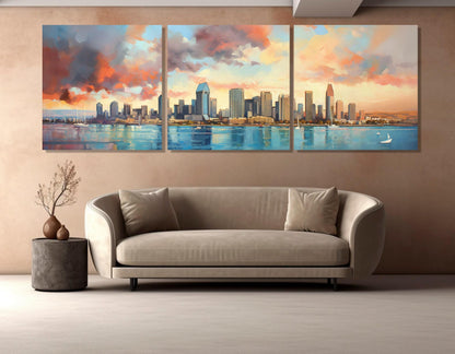 San Diego Canvas Print - Abstract City Skyline | Framed Multi Panel Wall Art