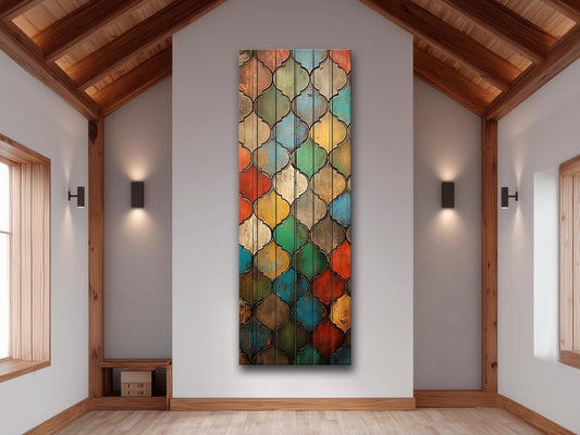 Moroccan Mosaic Art Print - Colorful Geometric Wood Wall Decor | Vibrant UV Printed Wood