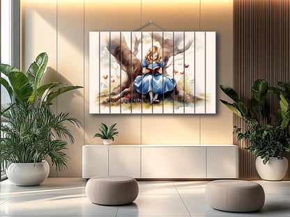 Alice in Wonderland Wood Print – Modern Kids Room Decor | Wood Wall Art Panel