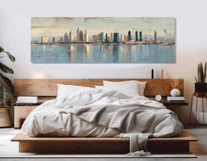 San Diego Canvas Print – Rustic Framed Cotton Canvas, Retro Skyline Wall Art