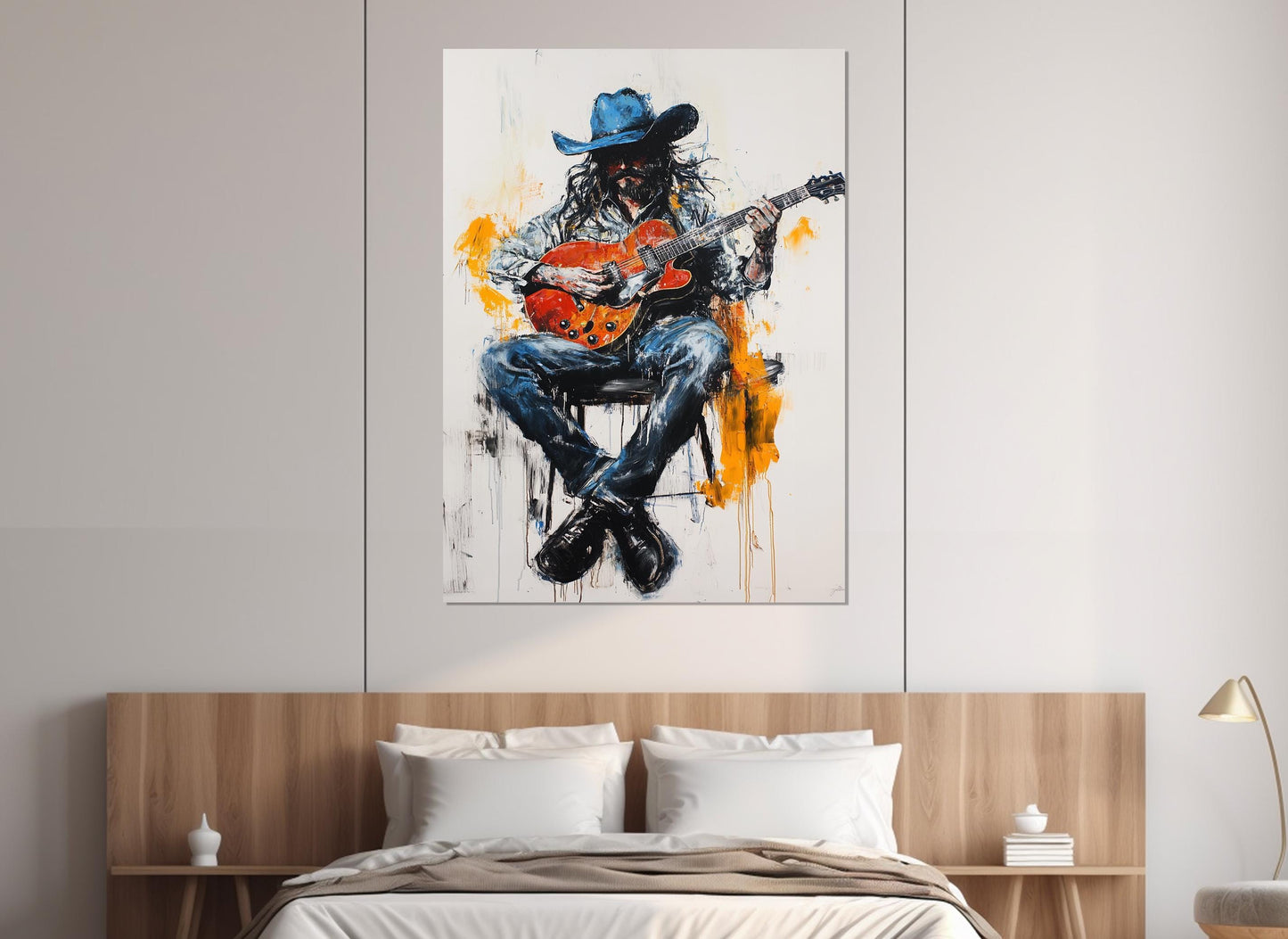 Cowboy Guitar Canvas – Abstract Guitar Print Framed Canvas Art Ready to Hang