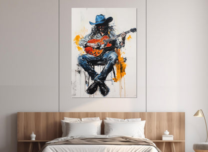 Cowboy Guitar Canvas – Abstract Guitar Print Framed Canvas Art Ready to Hang