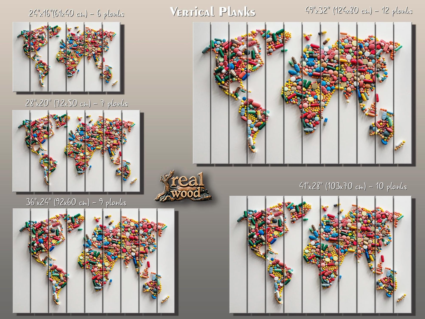 Wood Wall Art - Abstract World Map | Pharmacy Wall Decor & Pharmacist Gift Idea
