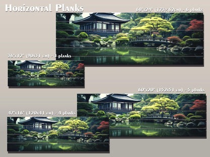 Japanese Wooden Wall Art – House by Pond Print on Natural Wood Panel