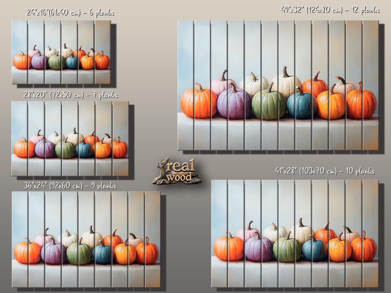 Rustic Wood Wall Art – Pumpkins Wall Decor | Cozy Farmhouse Decor | Natural Wood Prints