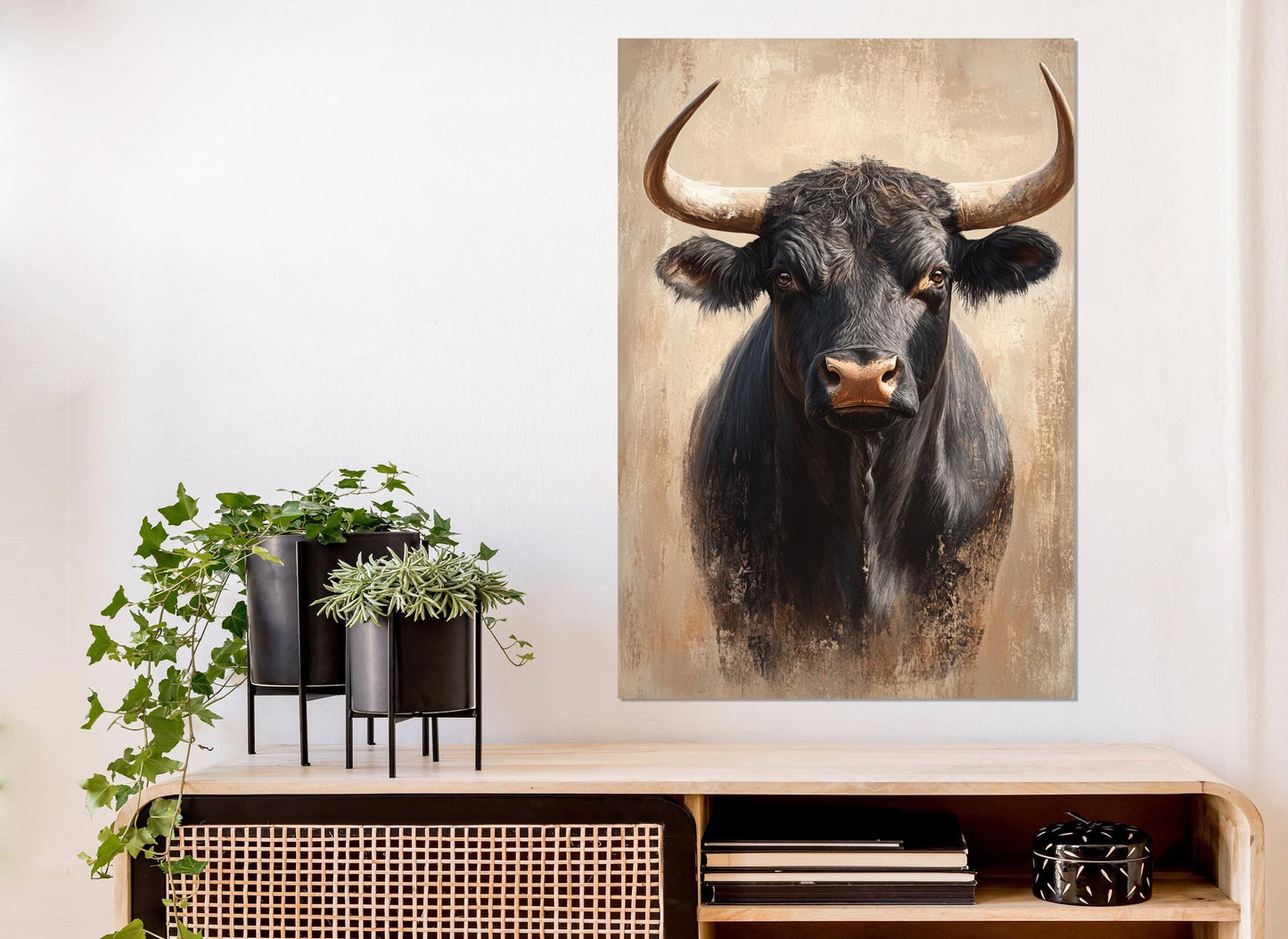 Black Cow Canvas Print – Rustic Cow Wall Art | Farmhouse Wall Decor, Ready to Hang