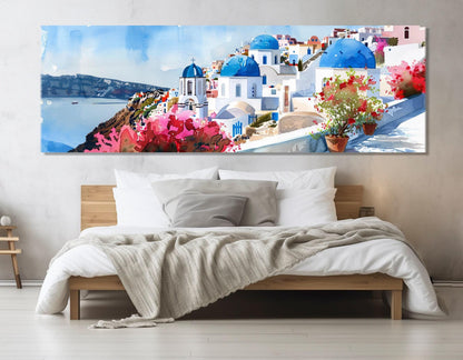Santorini Canvas Print – Large Framed Cotton Wall Art | Abstract Oia Village Painting