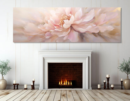 Peony Flower Painting - Framed Cotton Canvas Print | Panoramic Floral Wall Art