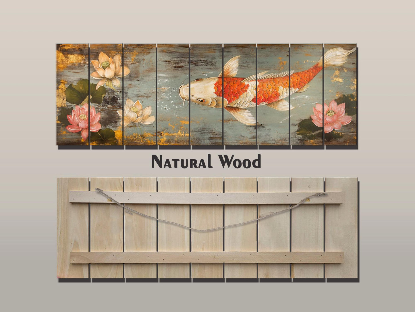 Wood Wall Art - Koi Fish Painting Printed on Wood, Fishing Wall Art, Koi Fish Poster, Fisherman Gift, Cabin Wall Decor, Fishing Lodge Decor
