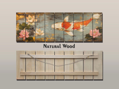 Wood Wall Art - Koi Fish Painting Printed on Wood, Fishing Wall Art, Koi Fish Poster, Fisherman Gift, Cabin Wall Decor, Fishing Lodge Decor