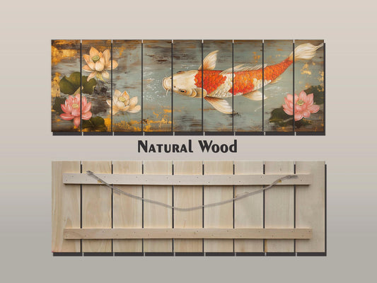 Wood Wall Art - Koi Fish Painting Printed on Wood, Fishing Wall Art, Koi Fish Poster, Fisherman Gift, Cabin Wall Decor, Fishing Lodge Decor
