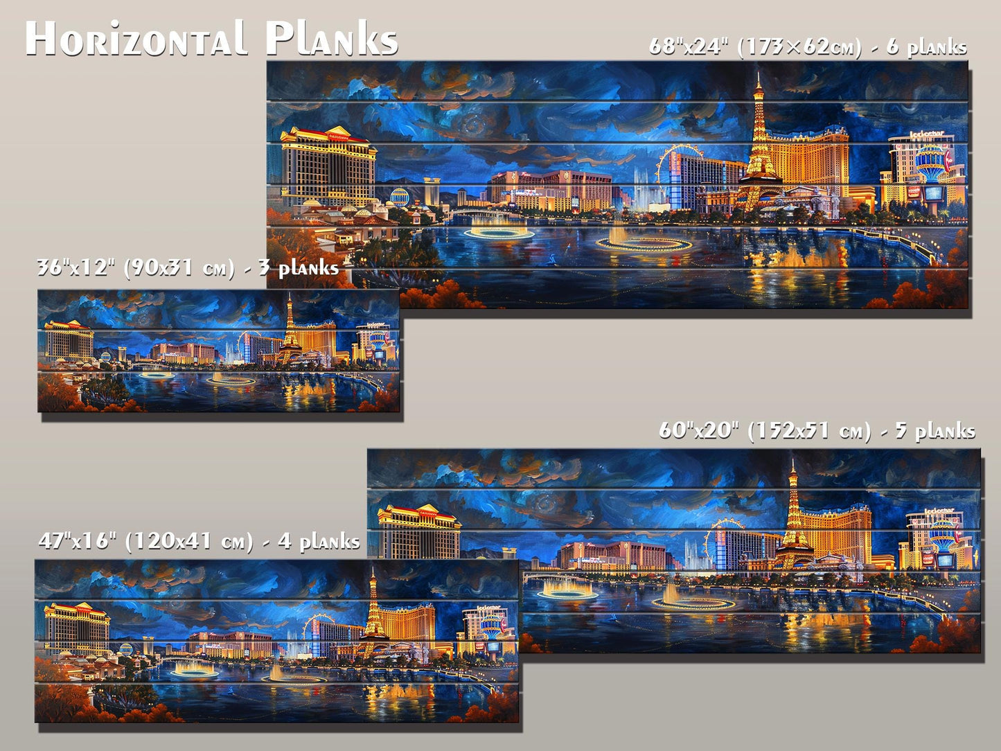 Las Vegas Wood Print - Rustic Natural Wood Wall Art | UV Printed Plank Artwork