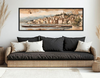 Vintage Nice Coast Canvas Print, Retro French Riviera Painting, Framed and Ready to Hang