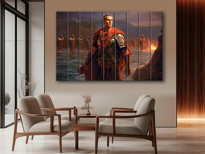 Julius Caesar Wood Print – Roman Wall Art | Crossing Rubicon Painting on Wood
