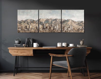 Salt Lake City Canvas Print – Rustic Skyline Wall Art | Framed Gallery Wrapped Canvas