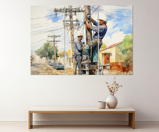 Electrician Wall Art – Vintage Electrician Canvas Print | Ready to Hang Framed Painting