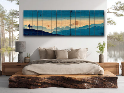 Mountain Ridge Hiking Print – Rustic Cabin Decor | Wooden Wall Art