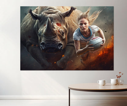Woman Rugby Wall Art - Abstract Rugby Girl Canvas Print | Framed & Ready to Hang