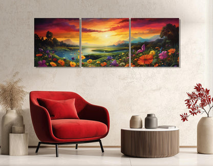 Wildflowers Field Canvas Print – Panoramic Nature Wall Art | Framed & Ready to Hang