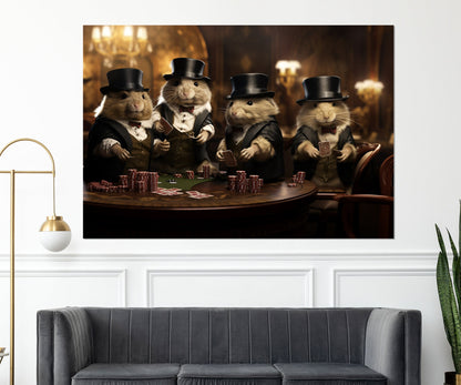 Hamsters Playing Cards Canvas – Poker Wall Art | Framed Cotton Print Ready to Hang