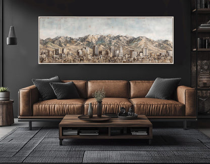 Salt Lake City Canvas Print – Rustic Skyline Wall Art | Framed Gallery Wrapped Canvas