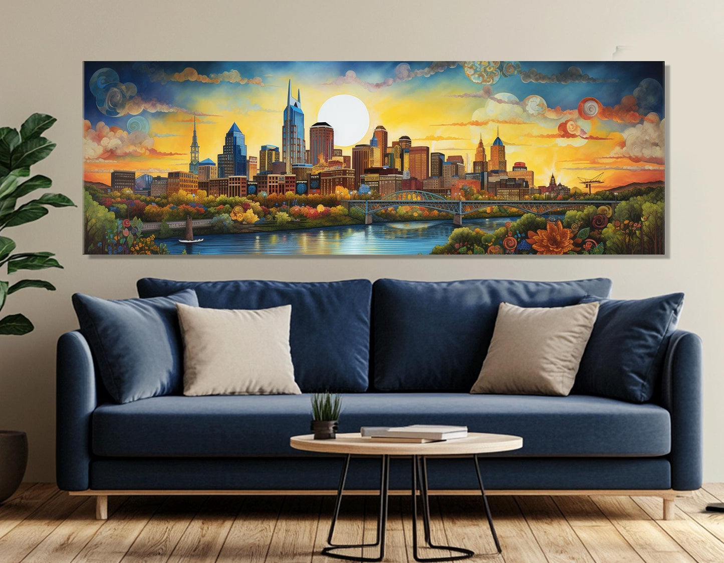 Nashville Canvas Print – Large Abstract City Painting | Framed & Ready to Hang