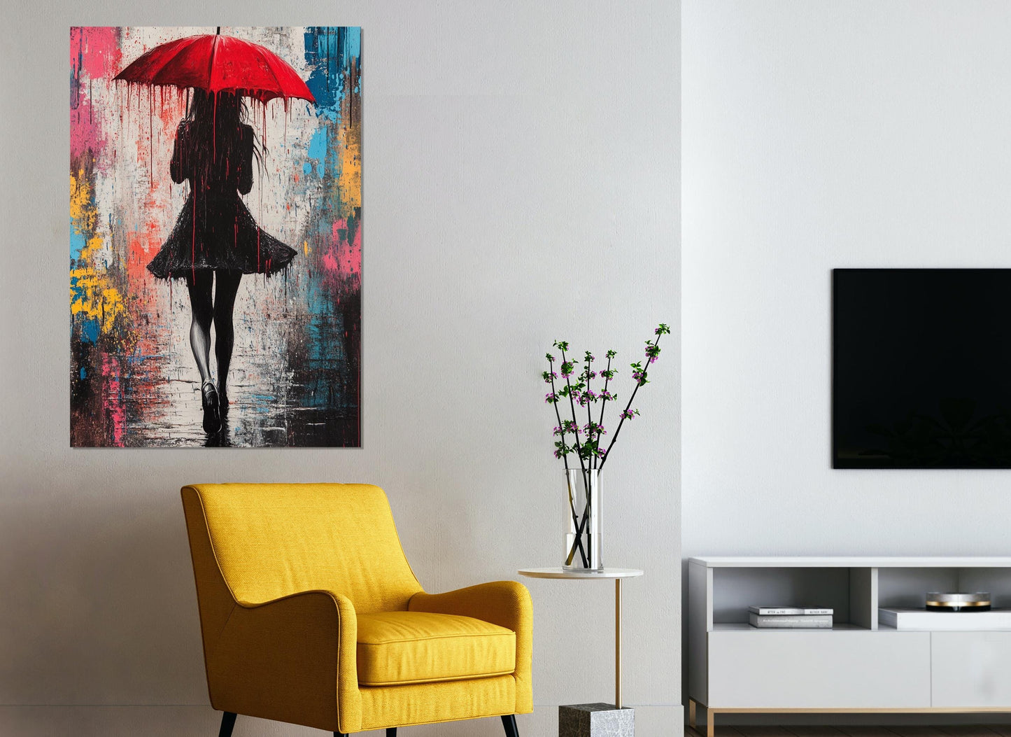 Graffiti Canvas Print - Girl With Umbrella Art, Ready to Hang Cotton Canvas