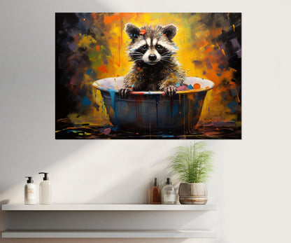 Raccoon Bathtub Canvas - Cute Animal Painting on Gallery Wrapped Cotton Canvas Print