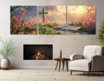 Religious Wall Art – Bible Canvas Print with Cross Canvas Art | Framed Ready to Hang