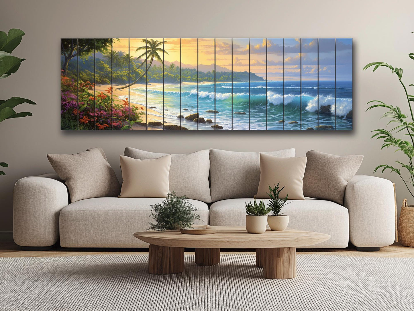 Beach Wood Wall Art – Tropical Beach Painting on Rustic Wood for Coastal Decor
