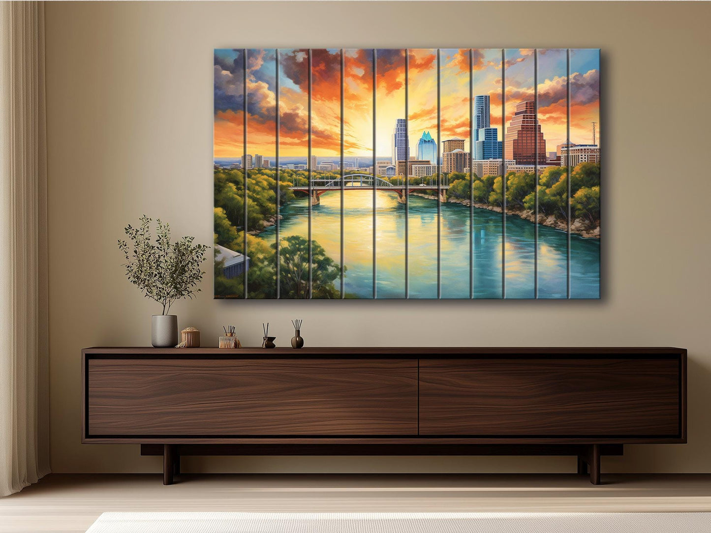 Wood Wall Art - Abstract Austin Painting Printed on Wood, Austin Wall Art, Austin Bridge Poster, Austin Skyline on Wood, Austin Wall Decor