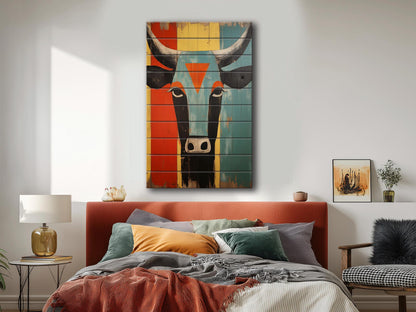 Cow Wall Decor - Abstract Cow Painting on Natural Wood Print | Egyptian Style Decor