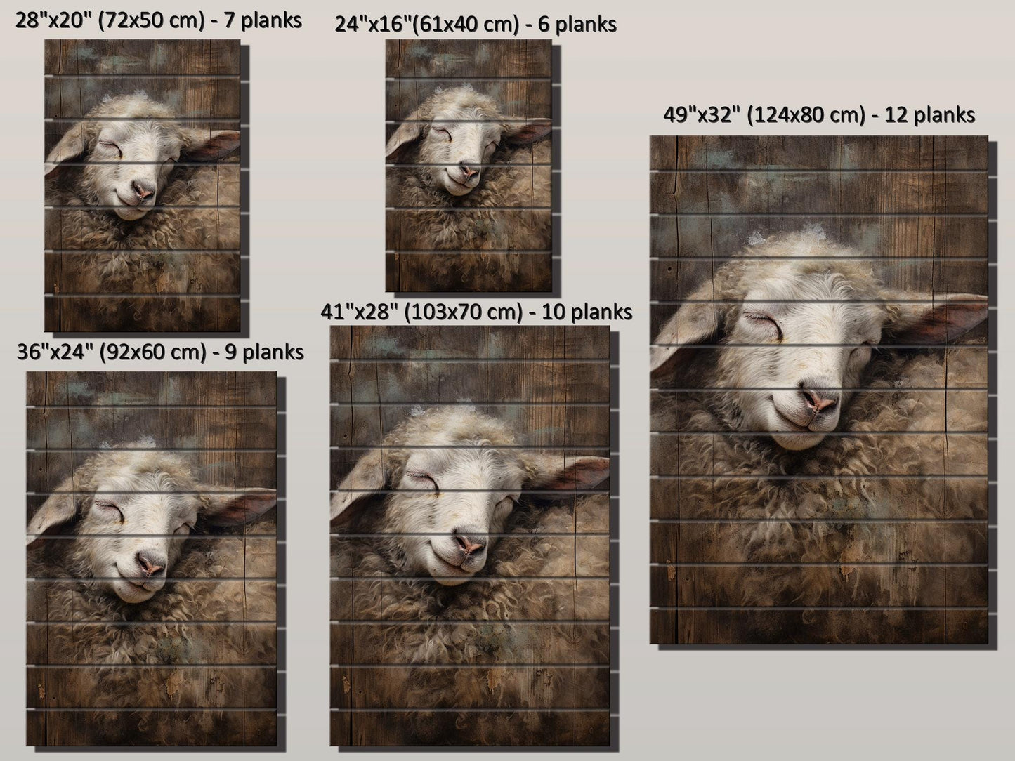 Sheep Sleeping Print on Natural Wood – Religious Wall Art