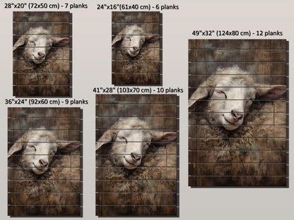 Sheep Sleeping Print on Natural Wood – Religious Wall Art