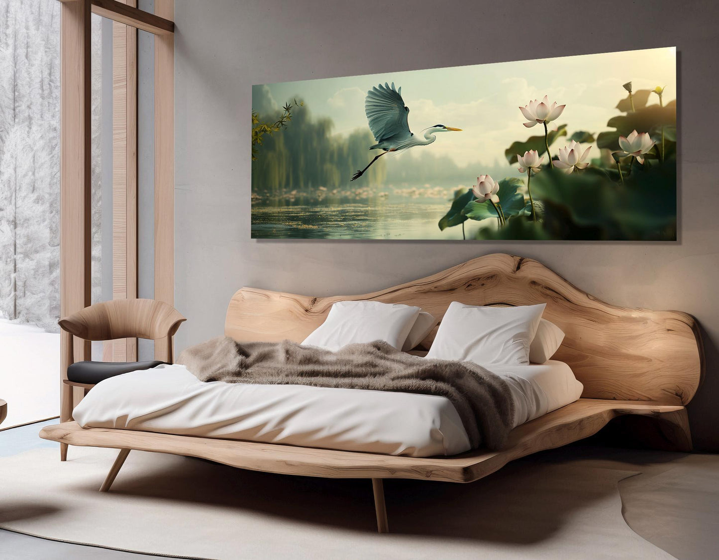 Flying Heron Canvas Print – Large Soft Colors Abstract Heron Painting | Ready to Hang