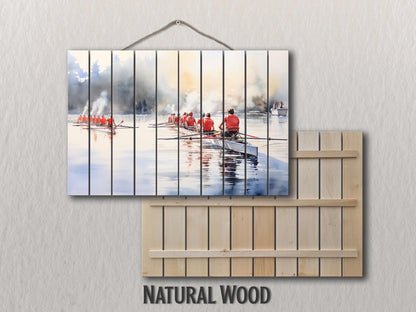 Rowing Wood Wall Art | Natural Wood Art – UV Printed Rustic Wall Decor