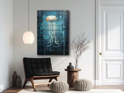 Rustic Wall Art – Natural Wood Jellyfish Print | Fade Resistant, Ready to Hang