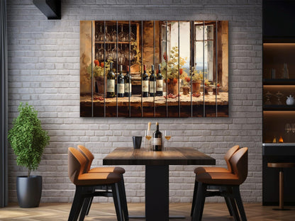 Tuscan Wood Wall Art – Vintage Wine Painting on Natural Wood Plank Print