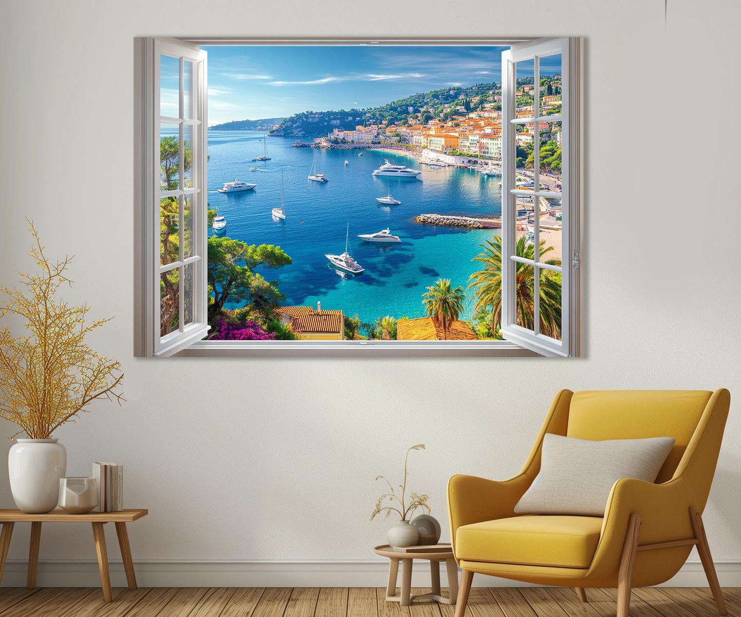 French Riviera Canvas Print - Open Window Scenic Cote d'Azur Wall Art, Ready to Hang