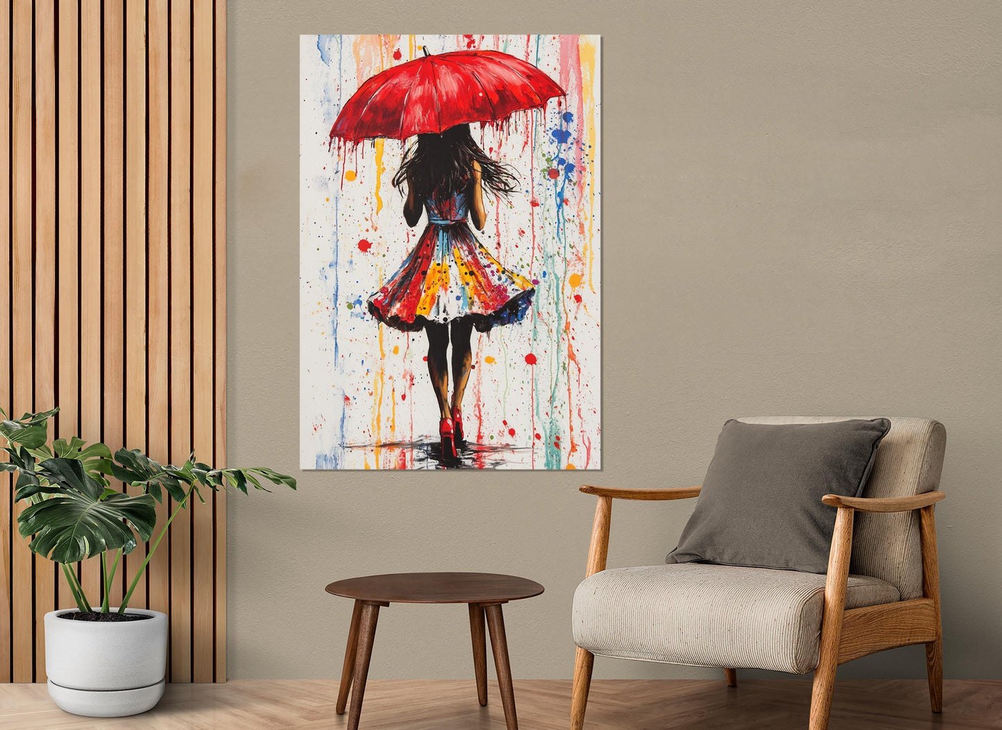 Red Umbrella Canvas - Abstract Street Art Graffiti Wall Decor, Ready to Hang