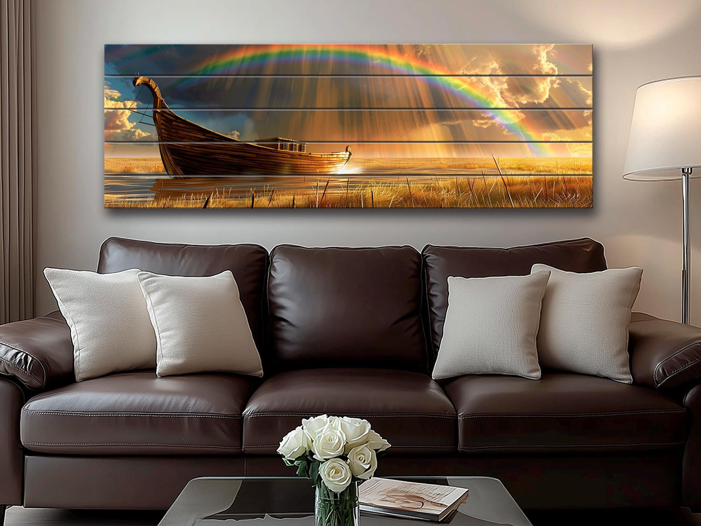 Noah's Ark Wall Art – Natural Wood Plank Print | Rustic Farmhouse Decor