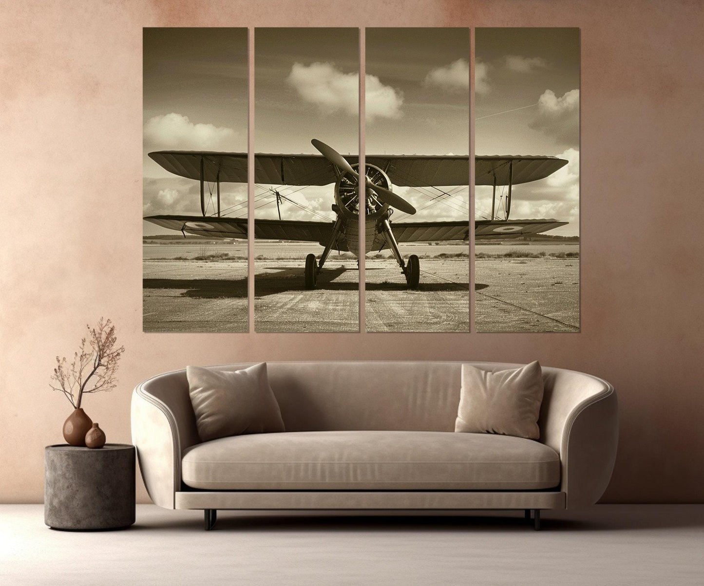 Vintage Biplane Canvas | Retro Airplane Poster - Framed Cotton Print, Ready to Hang