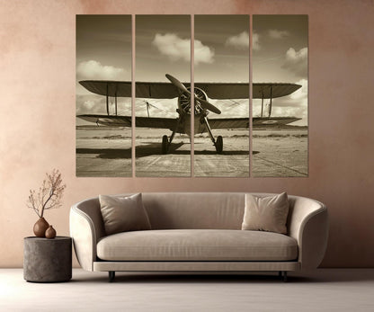 Vintage Biplane Canvas | Retro Airplane Poster - Framed Cotton Print, Ready to Hang