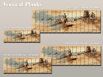 Cowboy Wall Art – Lone Rider Prairie Painting on Rustic Wood Print