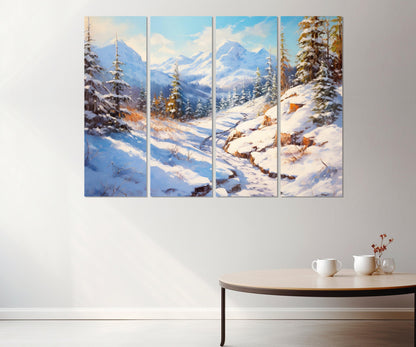 Winter Landscape Canvas Print, Forest and Mountains Painting, Winter Nature Wall Art, Framed and Ready to Hang