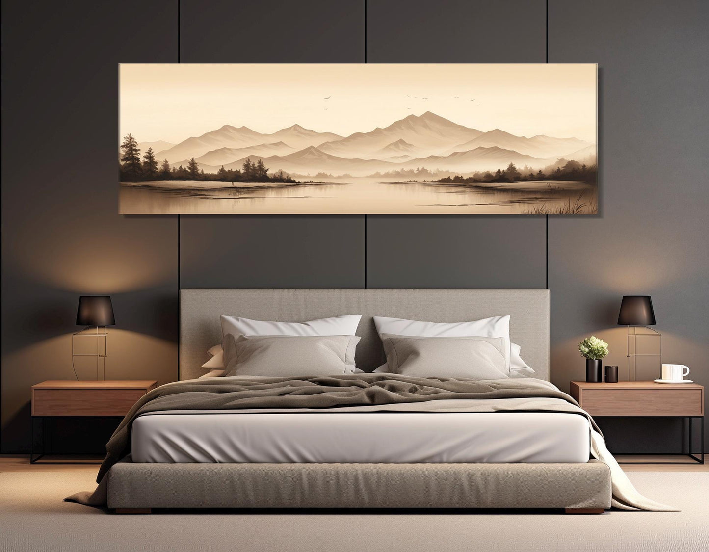 Sepia Forest Lake Canvas – Mountain Landscape Art | Framed & Ready to Hang