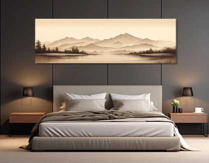 Sepia Forest Lake Canvas – Mountain Landscape Art | Framed & Ready to Hang