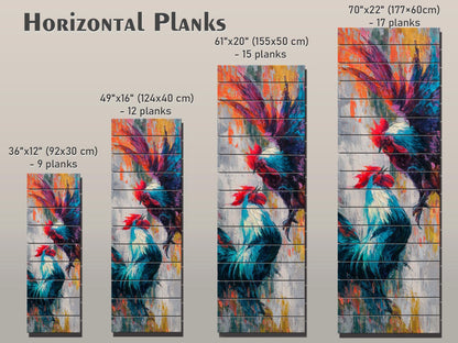 Cockfight Wall Art - Rustic Wood Decor | Vibrant Farm Scene & Bold Impasto Painting