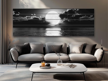 Wood Wall Art - Scenic Moon Print on Natural Wood | Large Moonlight Poster