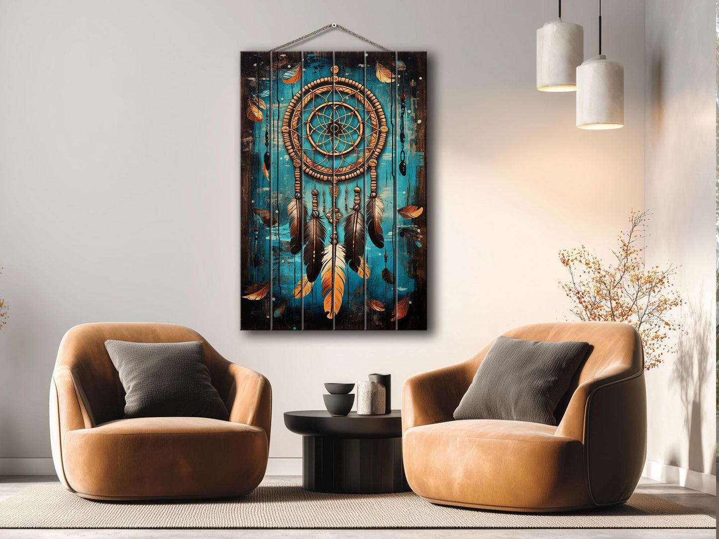 Dreamcatcher Wood Art – Boho Wall Decor on Natural Wood with Unique Grain